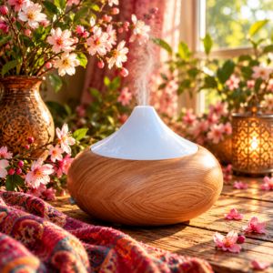Ronde aroma diffuser houtlook 100 ml met kleur veranderende LED