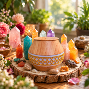 Aroma diffuser met houtlook en sfeerverlichting