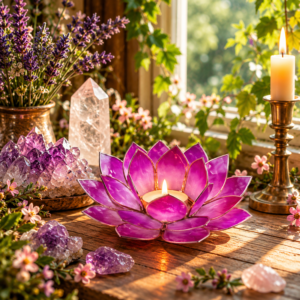 Chakra Lotus Sfeerverlichting Groot - Indigo met Gouden Rand - Bewustzijn & Intuïtie