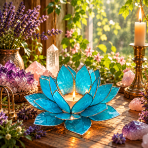 Chakra Lotus Sfeerverlichting Groot - Turquoise - Communicatie & Innerlijke Balans