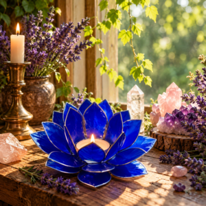 Chakra Lotus Sfeerverlichting Groot – Donkerblauw – Communicatie & Zelfexpressie
