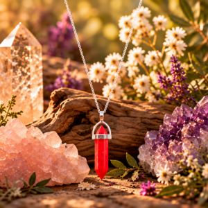 Dubbeleinder Hanger Aardbeienkwarts met Zilveren Ketting
