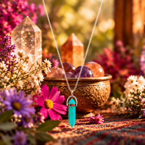 Dubbel Einder Hanger Turquoise met Zilveren Ketting