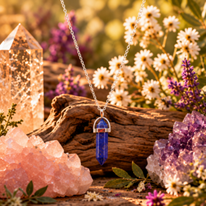Lapis Lazuli Dubbel Einder Hanger met Zilveren Ketting