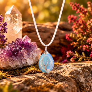 Tree of Life Opaliet Ovale Hanger met Wax Koord