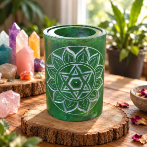 Groene chakra oliebrander van zeepsteen