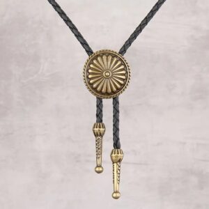 Bolo Tie Bloemmotief - Lederlook & Messing