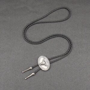 Bolo Tie Longhorn, Zilverkleur & Lederlook