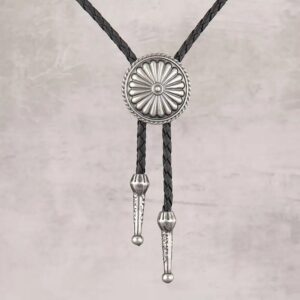 Bolo Tie Bloemmotief - Lederlook & Zilverkleur