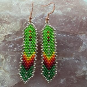 Handgemaakte Miyuki kralen oorbellen Groene Veer (Brick Stitch)