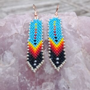 Handgemaakte Miyuki kralen oorbellen turquoise Veer (Brick Stitch)