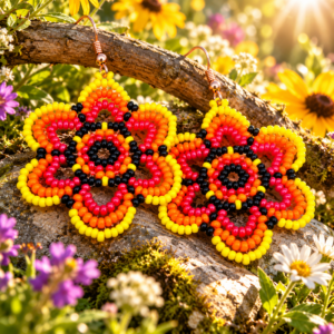 Fire Flower – Handgemaakte Miyuki Kralen Oorbellen in Brick Stitch