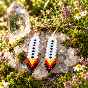 Handgemaakte Miyuki kralen oorbellen Witte Veer – KLEIN MODEL (Brick Stitch)