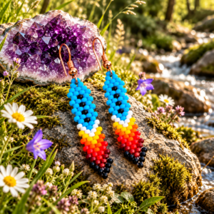 Handgemaakte Miyuki kralen oorbellen – Turquoise Veer – KLEINER MODEL (Brick Stitch)
