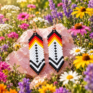 Handgemaakte Miyuki kralen oorbellen Witte Veer – Lakota stijl