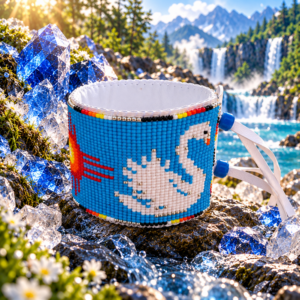 Handgeweven Witte Zwaan Kralenarmband - Turquoise Blauw