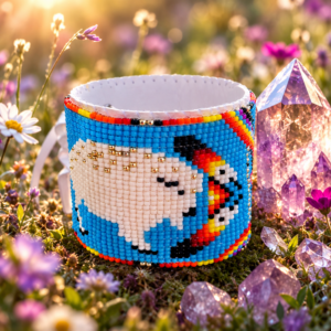 Handgeweven White Buffalo Kralenarmband – Lichtblauwe Achtergrond